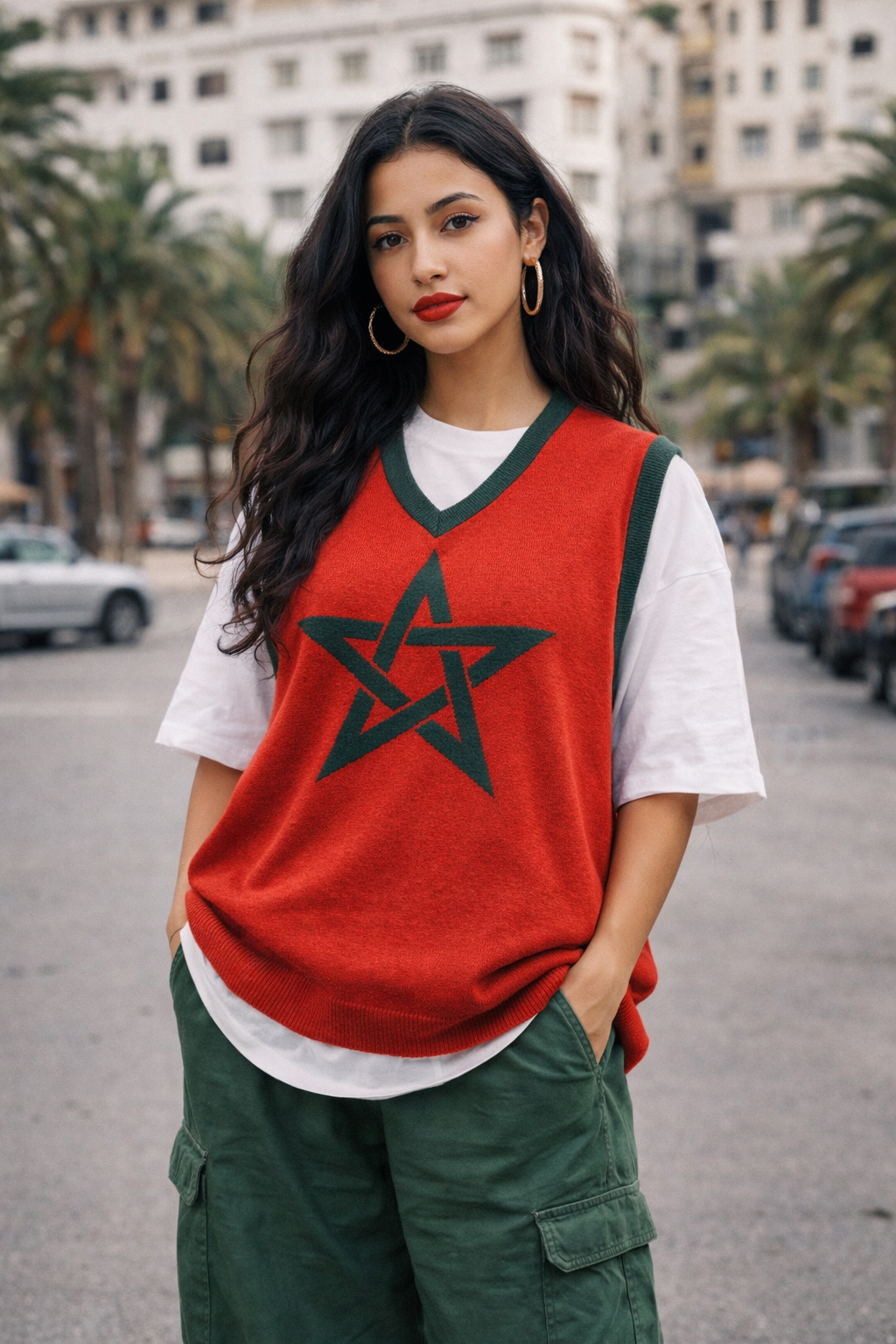Pull en tricot col V sans manche - Etoile